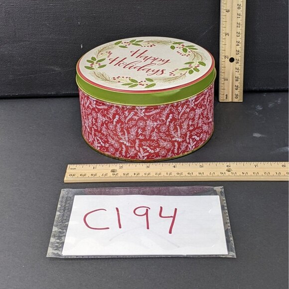 Happy Holidays Round Tin Container 5 Inches Round 2 Inches High C194 - Picture 3 of 7